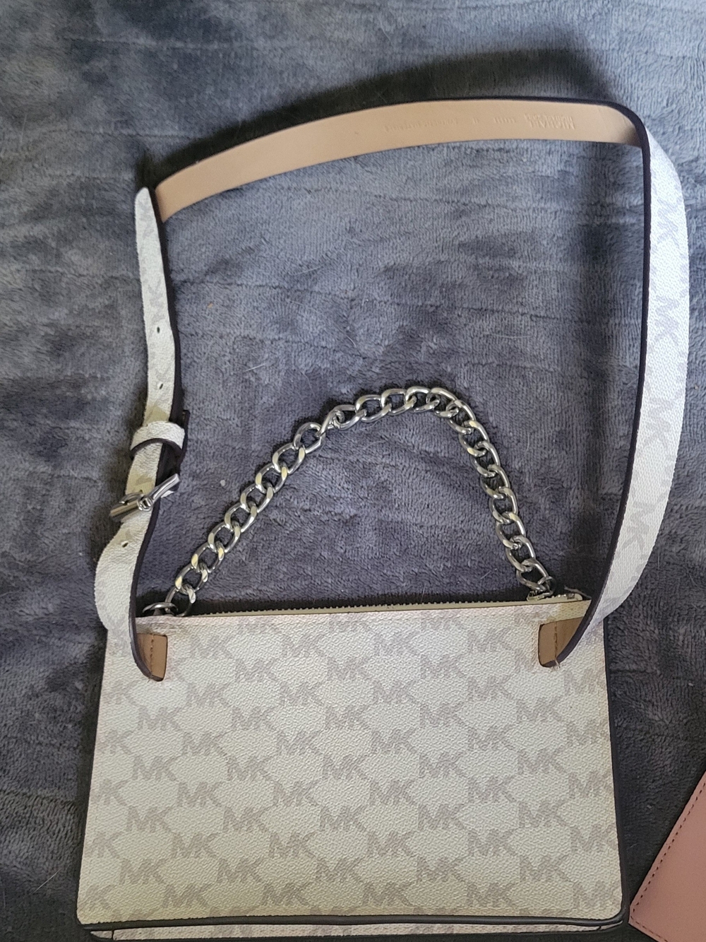 Michael Kors Cream Logo Crossbody Bag with Silver Chain